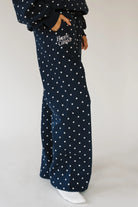 Navy and white polka dot sweatpants 